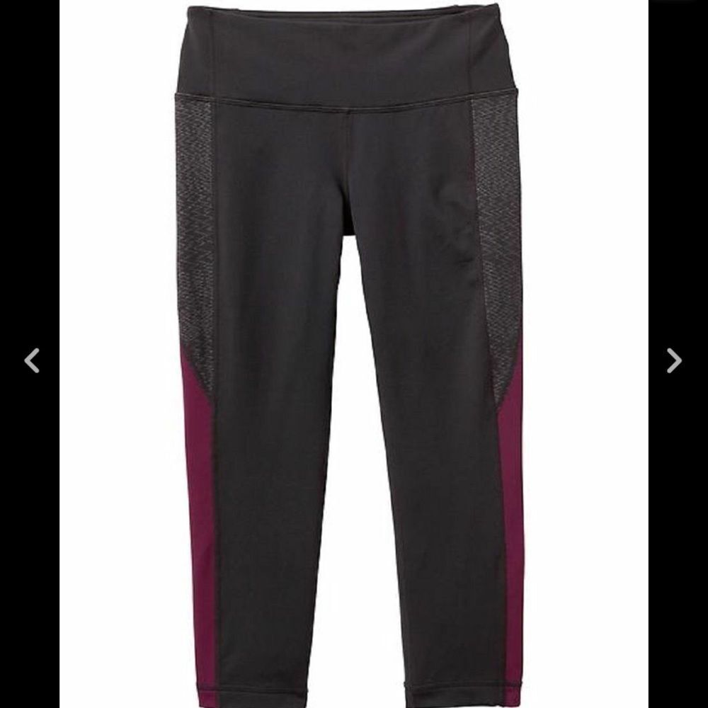 Athleta Black Burgundy Color block Stripe Capri Crop Legging Tights XS - Picture 3 of 3